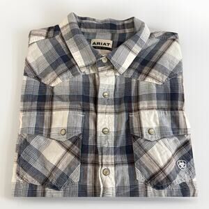 Mens Ariat Retro Fit Button Up Pearl Snap Shirt Long Sleeve Plaid Size XXL